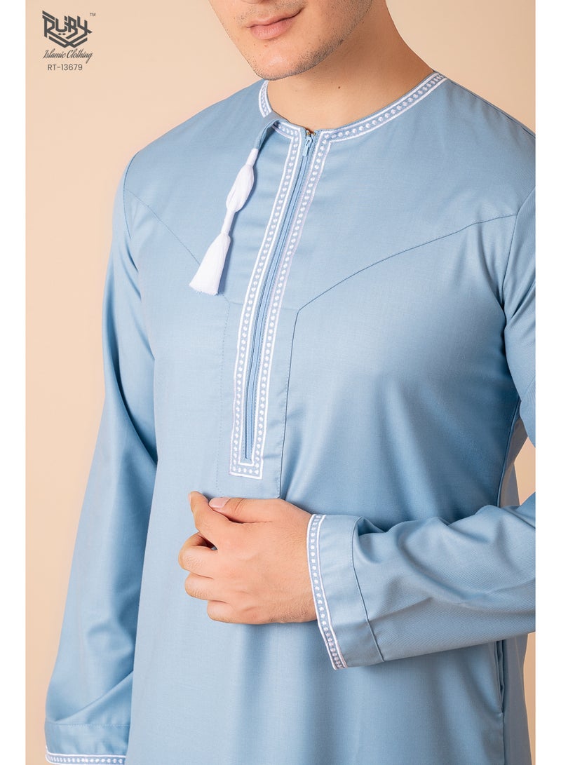 RUBY ISLAMIC CLOTHING Omani/Emirati Dishdasha – Men's Omani/Emirati Style Thobe Kandura Classic - Full-Length Long Sleeve Islamic Jubbah - Image 5